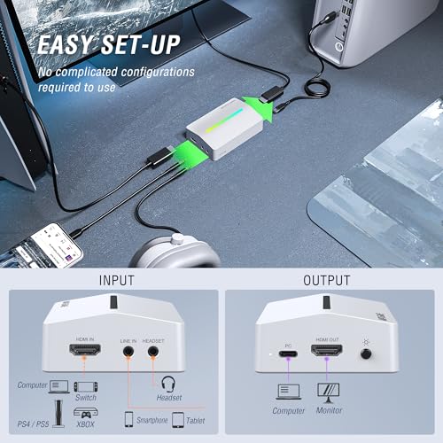AmpliGame Fifine AmpliGame Gaming Capture Card USB 4K HDMI, 1080P Audio Video Capture Card for OBS Streaming with RGB, HDMI in/Out Compatible for Switch/XBOX/PS5/Computer-V3 White - Image 4