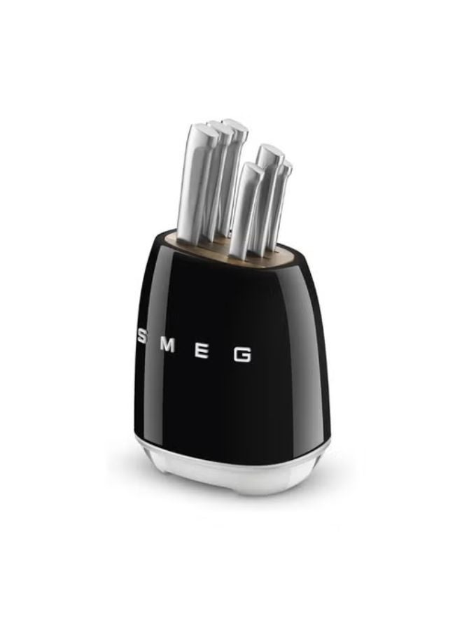 سميج Smeg، كتلة سكين، KBSF02BL، 6 سكاكين متضمنة الفولاذ المقاوم للصدأ، جسم كتلة الفولاذ المقاوم للصدأ وفتحة سكين في خشب السنط، أسود - Image 1