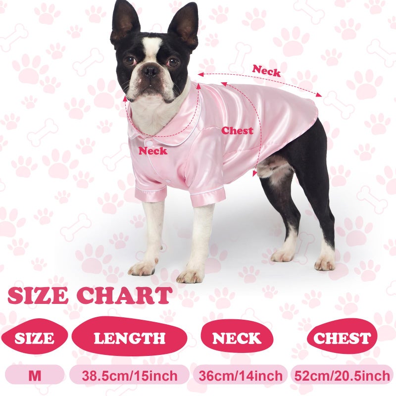 Cosblank Pet Silk Pajamas Shirts Dogs Satin Pjs Soft Faux Silk Lapel Two-Legged Puppy Sleepwear for Small Dogs Bridal Party(M,Pink) - Image 2