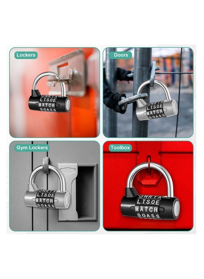 Generic 5-Digit Combination Lock, Heavy Duty Metal Word Lock, Keyless Resettable Safety Padlock for School Gym Lockers, Toolbox, Hasp Cabinet, 2 Pcs, Silver & Black  - Image 3