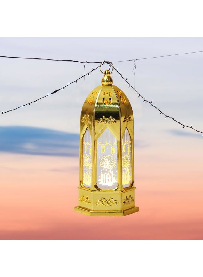 ALIBBON 2 Pcs Ramadan Lantern Small Gold Candle Lantern Decorative Hanging Lanterns Eid Mubarak Moon Castle Lanterns Ramadan Decorations for Home Indoor Outdoor Tabletop Decor - Image 5