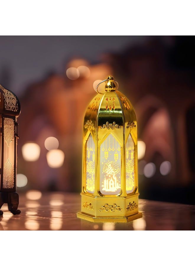 ALIBBON 2 Pcs Ramadan Lantern Small Gold Candle Lantern Decorative Hanging Lanterns Eid Mubarak Moon Castle Lanterns Ramadan Decorations for Home Indoor Outdoor Tabletop Decor - Image 3