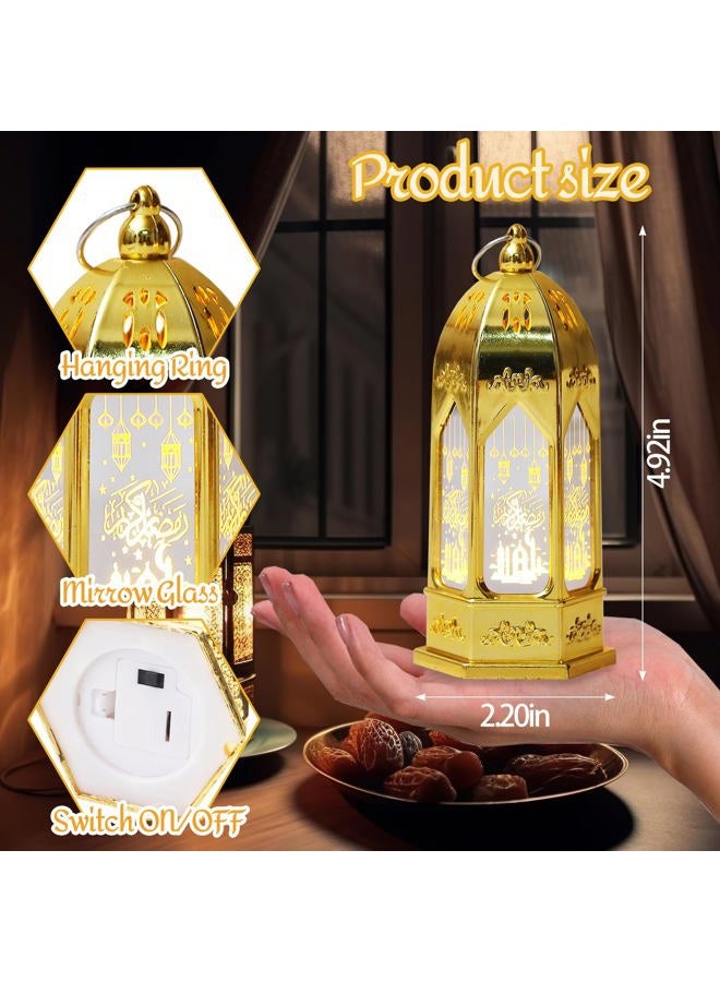 ALIBBON 2 Pcs Ramadan Lantern Small Gold Candle Lantern Decorative Hanging Lanterns Eid Mubarak Moon Castle Lanterns Ramadan Decorations for Home Indoor Outdoor Tabletop Decor - Image 2