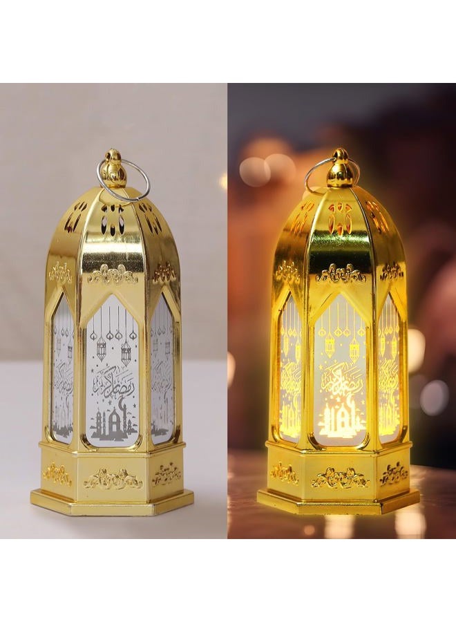 ALIBBON 2 Pcs Ramadan Lantern Small Gold Candle Lantern Decorative Hanging Lanterns Eid Mubarak Moon Castle Lanterns Ramadan Decorations for Home Indoor Outdoor Tabletop Decor - Image 1