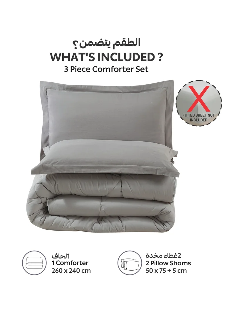 Donetella Bedding Comforter Set, King Size  240x260 cm - 3-Pcs Solid Quilted Bed Set, Microfiber Fabric - 1 Comforter And 2 Pillow Shams