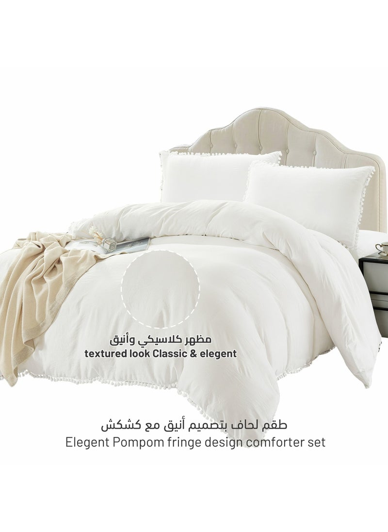 Donetella - 5 Piece Comforter Set with Pompom Lace and Removable Filler, King Size, 260 x 240 cm, White - Image 1