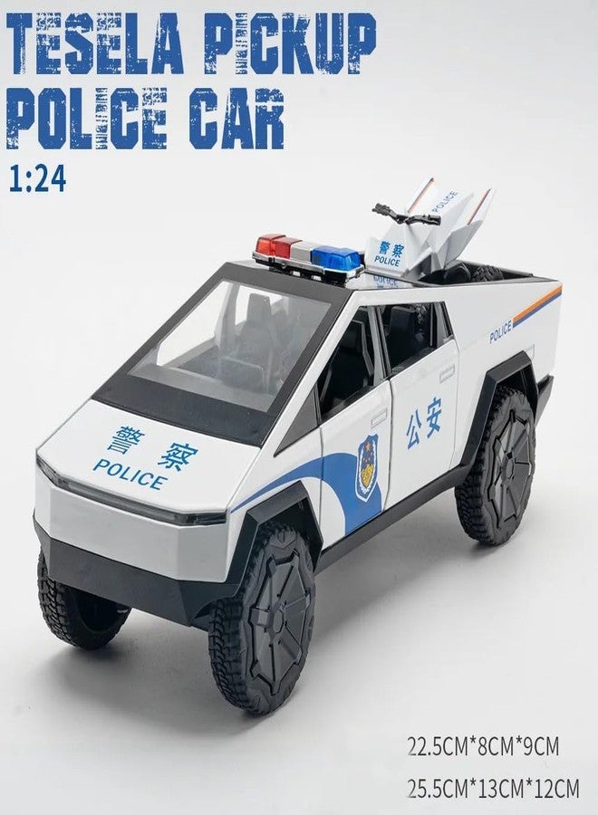 PEZYOX 1:24 Scale Die-Cast CyberTruck Police【Free Wheel】 with 6 Openable Doors,Steerable Tyres,Working Horn,Working Lights (White) - Image 4