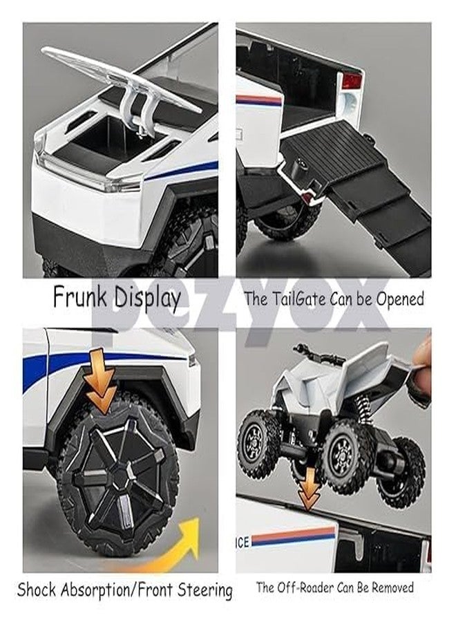 PEZYOX 1:24 Scale Die-Cast CyberTruck Police【Free Wheel】 with 6 Openable Doors,Steerable Tyres,Working Horn,Working Lights (White) - Image 2