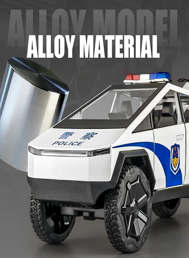 PEZYOX 1:24 Scale Die-Cast CyberTruck Police【Free Wheel】 with 6 Openable Doors,Steerable Tyres,Working Horn,Working Lights (White) - Image 3