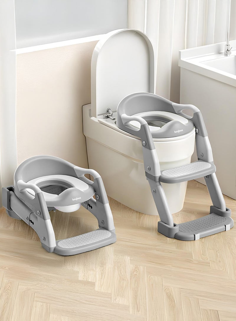 BAYBEE 3 in 1 Wobble Western Toilet Kids Potty Training Seat for Baby with Ladder & 6-Level Height Adjustable | Foldable Baby Potty Seat with Removable Bowl | Kids Toilet Seat | Potty Seat for Kids 1 to 8 years Grey - Image 1