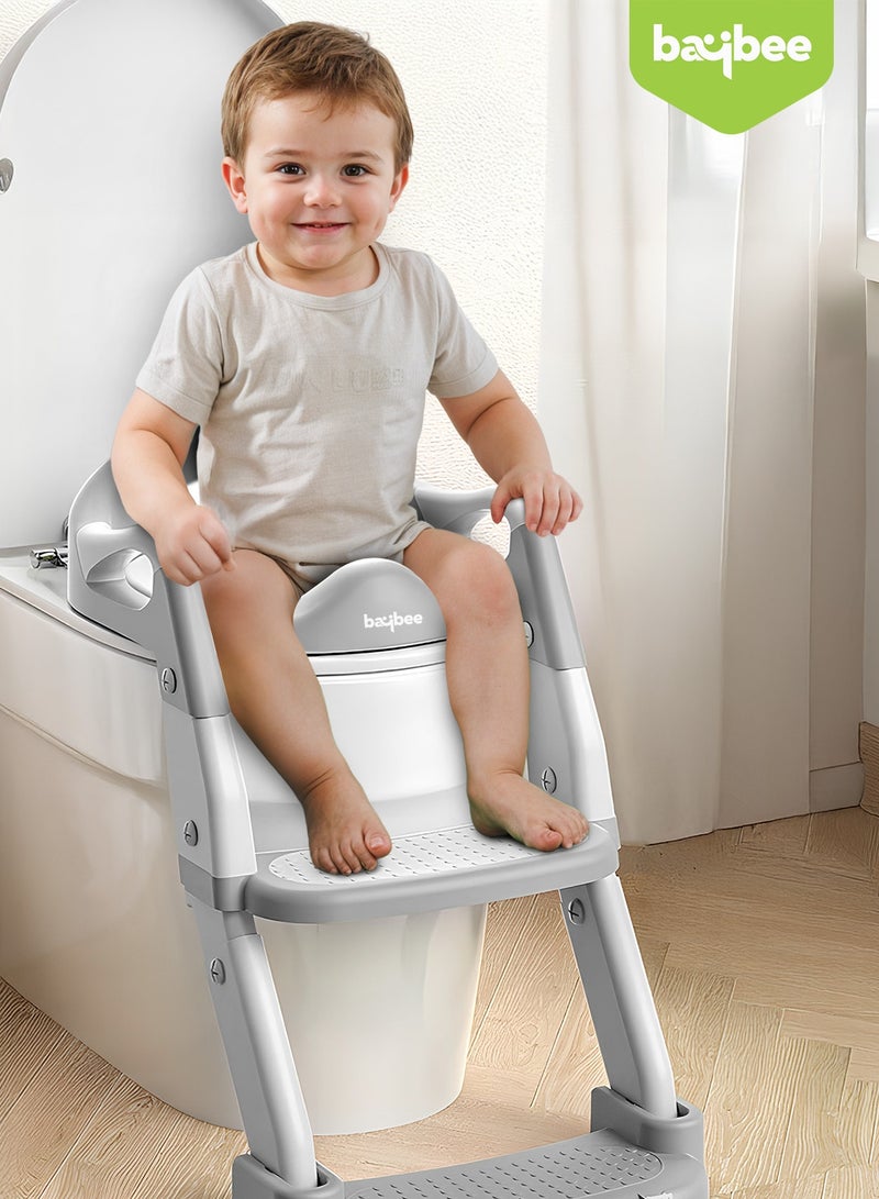 BAYBEE 3 in 1 Wobble Western Toilet Kids Potty Training Seat for Baby with Ladder & 6-Level Height Adjustable | Foldable Baby Potty Seat with Removable Bowl | Kids Toilet Seat | Potty Seat for Kids 1 to 8 years Grey - Image 2