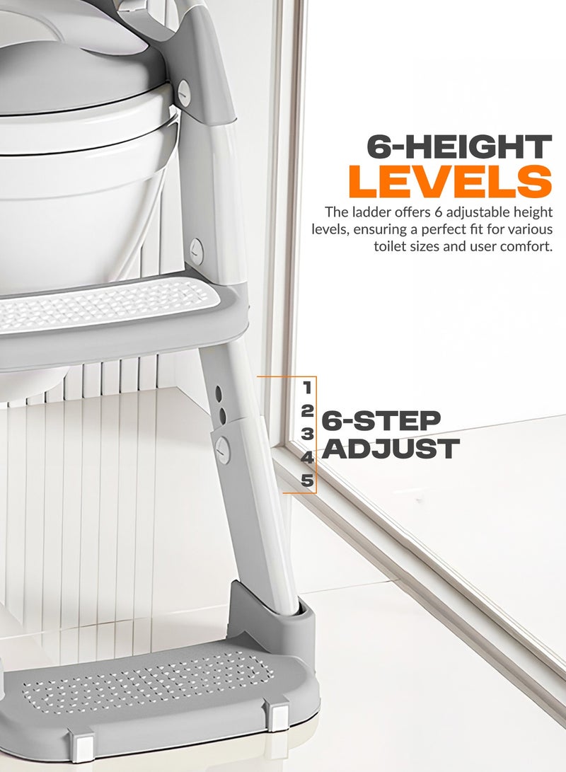 BAYBEE 3 in 1 Wobble Western Toilet Kids Potty Training Seat for Baby with Ladder & 6-Level Height Adjustable | Foldable Baby Potty Seat with Removable Bowl | Kids Toilet Seat | Potty Seat for Kids 1 to 8 years Grey - Image 4