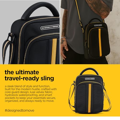 Nu Republic Triphop Voyager Loop Sling Bag | Travel case for Men & Women with Carbon Fibre Inspired Finish Vegan Leather Design | Water Resistant & Ultra Durable | Ideal for Everyday Carry-Black - Image 4