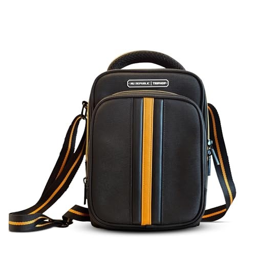 Nu Republic Triphop Voyager Loop Sling Bag | Travel case for Men & Women with Carbon Fibre Inspired Finish Vegan Leather Design | Water Resistant & Ultra Durable | Ideal for Everyday Carry-Black - Image 1