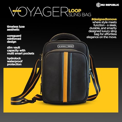 Nu Republic Triphop Voyager Loop Sling Bag | Travel case for Men & Women with Carbon Fibre Inspired Finish Vegan Leather Design | Water Resistant & Ultra Durable | Ideal for Everyday Carry-Black - Image 2
