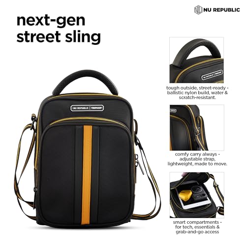 Nu Republic Triphop Voyager Loop Sling Bag | Travel case for Men & Women with Carbon Fibre Inspired Finish Vegan Leather Design | Water Resistant & Ultra Durable | Ideal for Everyday Carry-Black - Image 3