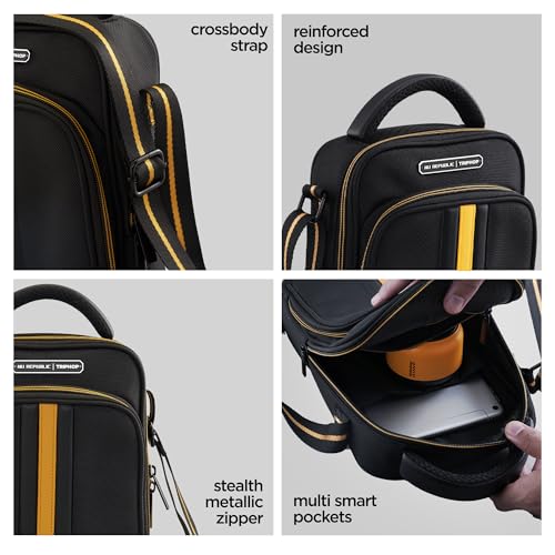 Nu Republic Triphop Voyager Loop Sling Bag | Travel case for Men & Women with Carbon Fibre Inspired Finish Vegan Leather Design | Water Resistant & Ultra Durable | Ideal for Everyday Carry-Black - Image 5