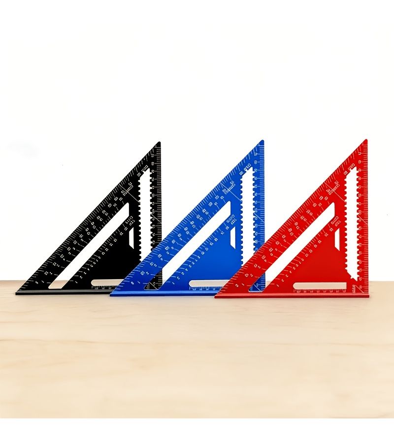 Precision Aluminum Woodworking Triangle Ruler 7 Inch Blue Right Angle Ruler Wavy Edge 45 Degree 90 Degree Triangle Ruler Portable Durable Woodworking Marking Tool Engineer Drafting Ruler - Image 3
