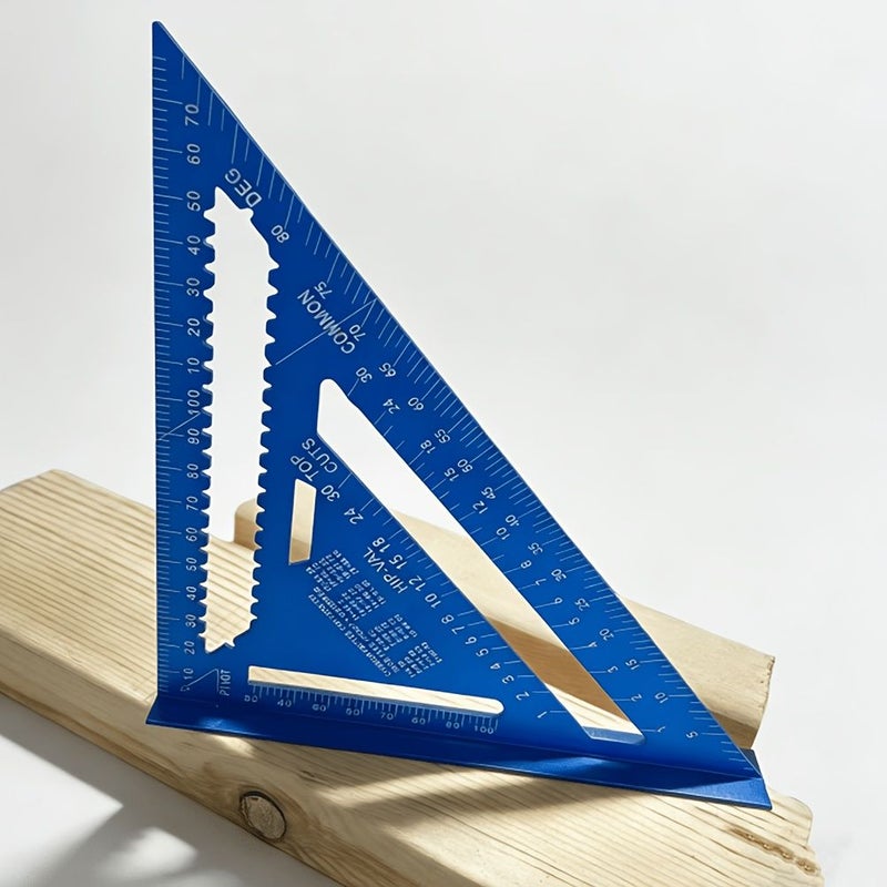 Precision Aluminum Woodworking Triangle Ruler 7 Inch Blue Right Angle Ruler Wavy Edge 45 Degree 90 Degree Triangle Ruler Portable Durable Woodworking Marking Tool Engineer Drafting Ruler - Image 1