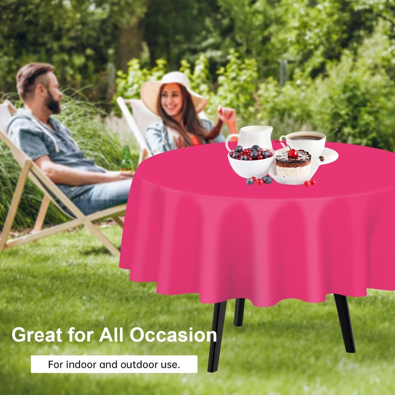 QIKSION Hot Pink Round Tablecloth 2 Pack, 84 Inch Plastic Table Cover Disposable for Parties - Image 4