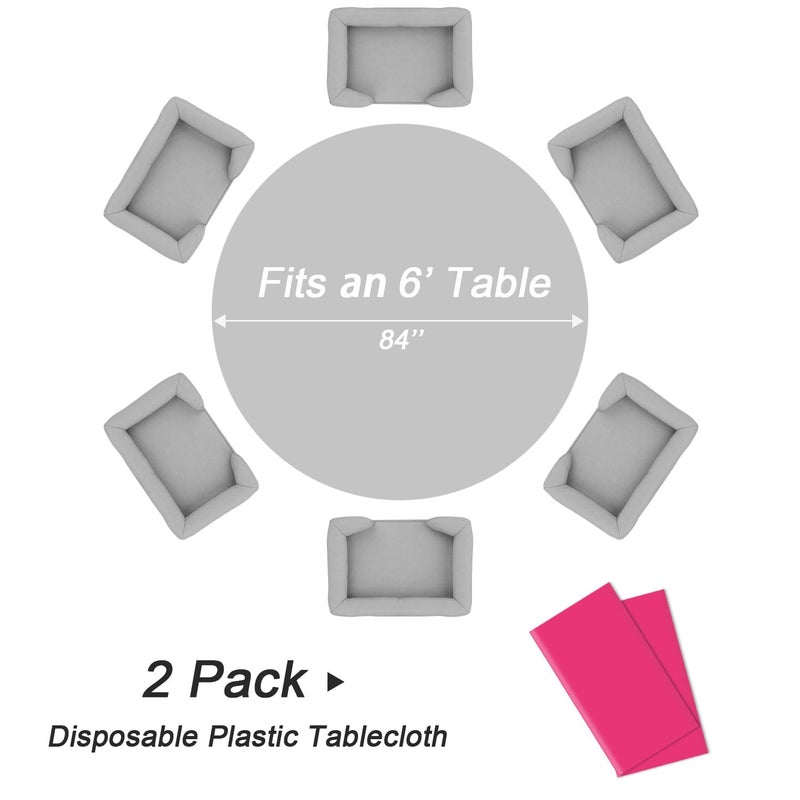QIKSION Hot Pink Round Tablecloth 2 Pack, 84 Inch Plastic Table Cover Disposable for Parties - Image 5