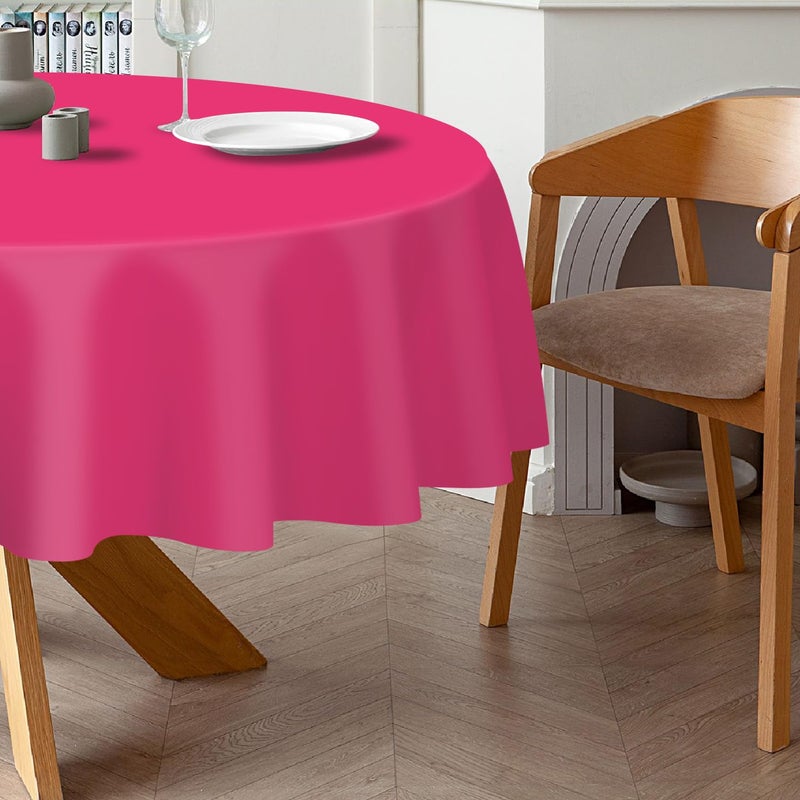 QIKSION Hot Pink Round Tablecloth 2 Pack, 84 Inch Plastic Table Cover Disposable for Parties - Image 3