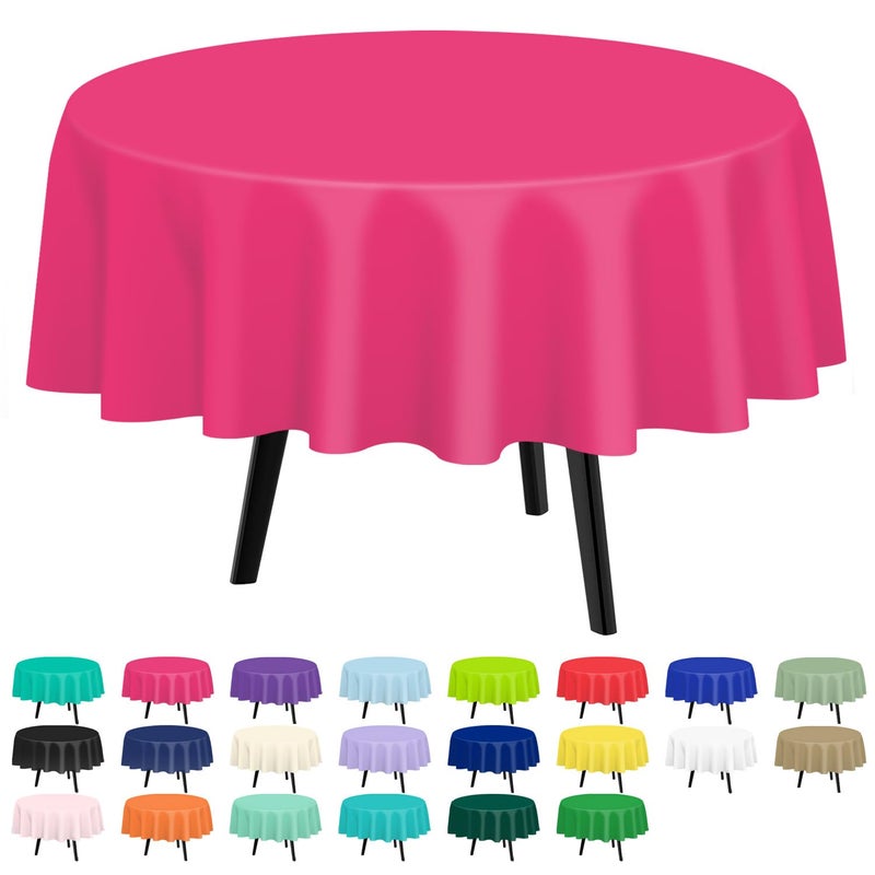 QIKSION Hot Pink Round Tablecloth 2 Pack, 84 Inch Plastic Table Cover Disposable for Parties - Image 1