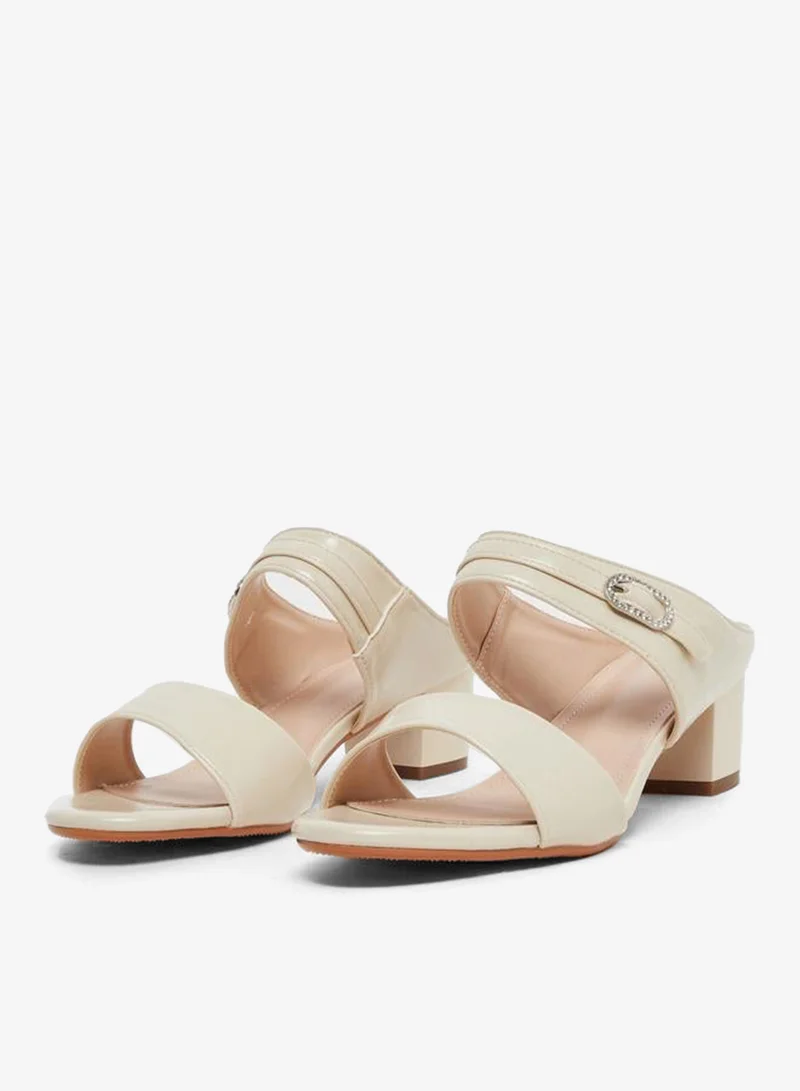 Take Two Solid Two Strap Buckle Detail Block Heel Sandals