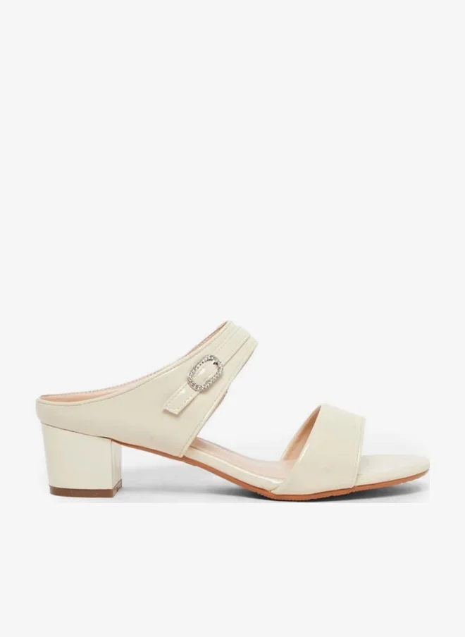 Take Two Solid Two Strap Buckle Detail Block Heel Sandals