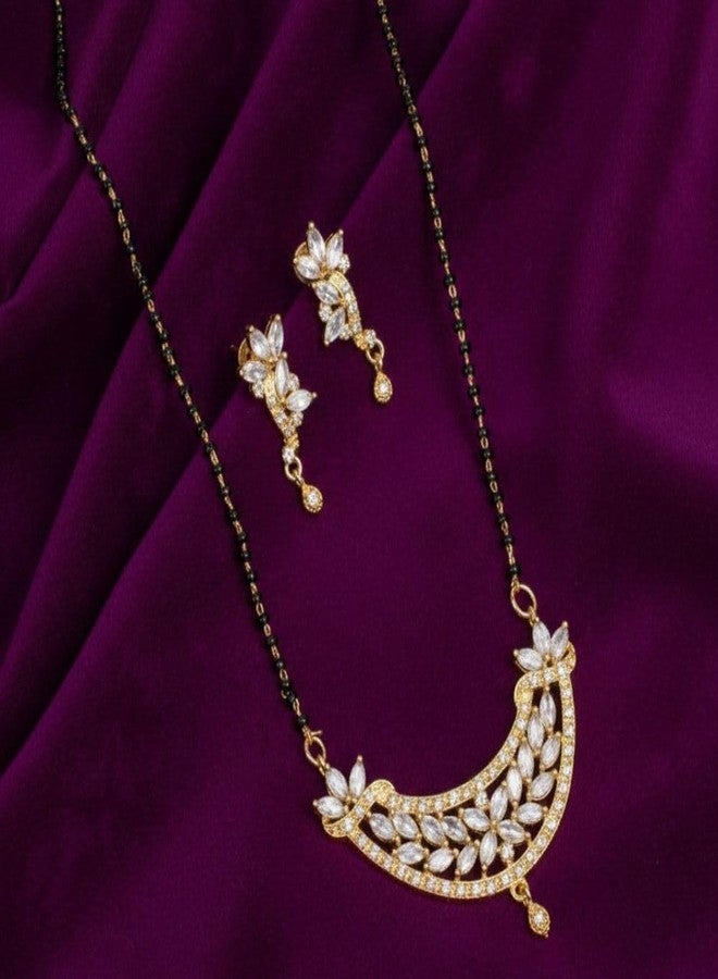 ZEELLO Traditional Gold-Plated American Diamond Black Beaded Mangalsutra for Women (White) - Image 3