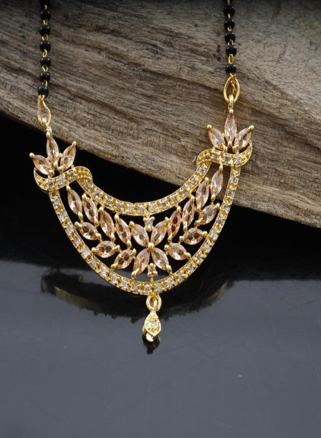 ZEELLO Traditional Gold-Plated American Diamond Black Beaded Mangalsutra for Women (White) - Image 4