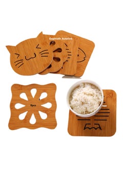 Gopinath Autolink Gopinath Autolink Pack of 6 Heat Resistant NonSlip Bamboo Trivets Pot Mat for Kitchen TablePlacemat Bamboo Thickened AntiScalding Pot Bowl Plate Pad  - Image 1