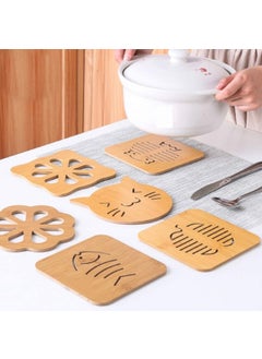 Gopinath Autolink Gopinath Autolink Pack of 6 Heat Resistant NonSlip Bamboo Trivets Pot Mat for Kitchen TablePlacemat Bamboo Thickened AntiScalding Pot Bowl Plate Pad  - Image 3