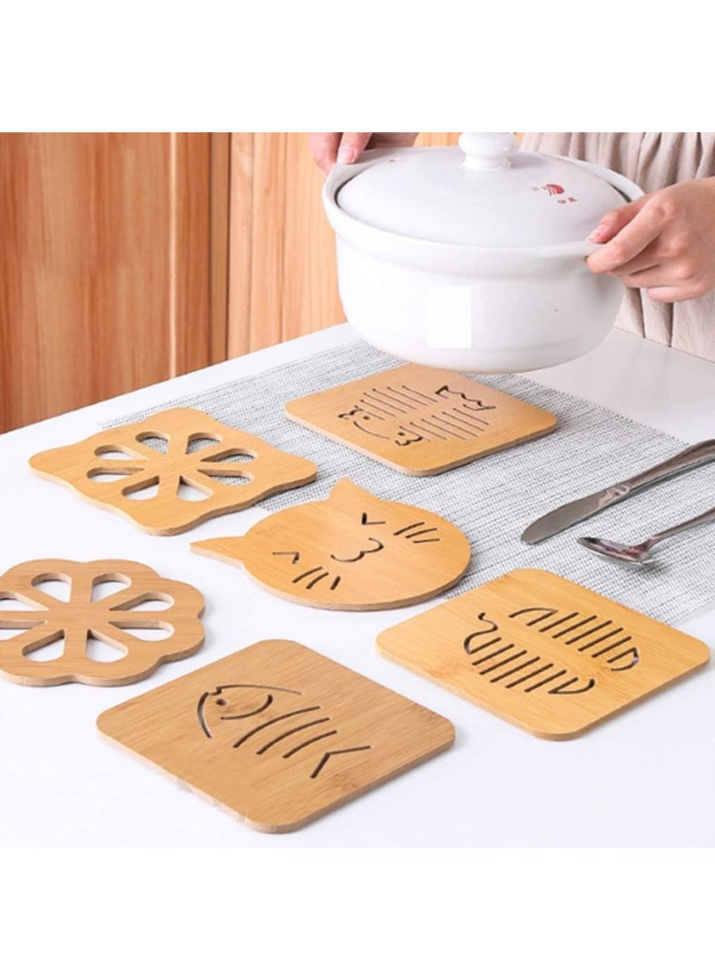 Gopinath Autolink Gopinath Autolink Pack of 6 Heat Resistant NonSlip Bamboo Trivets Pot Mat for Kitchen TablePlacemat Bamboo Thickened AntiScalding Pot Bowl Plate Pad  - Image 3