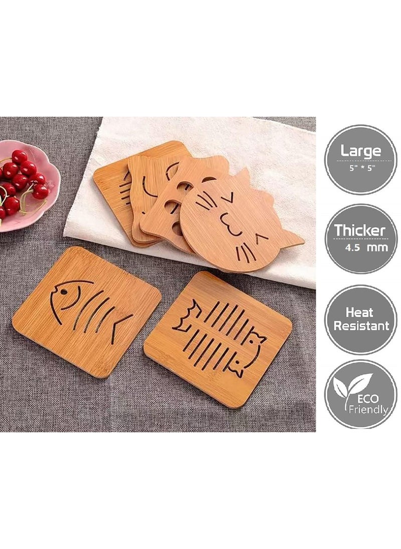 Gopinath Autolink Gopinath Autolink Pack of 6 Heat Resistant NonSlip Bamboo Trivets Pot Mat for Kitchen TablePlacemat Bamboo Thickened AntiScalding Pot Bowl Plate Pad  - Image 2