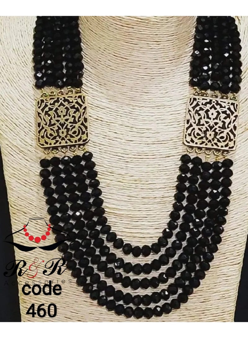 R&R Multi-role women's necklace of black crystal with copper pendants