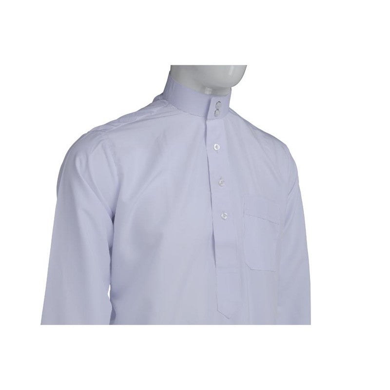 AL YARMOOK Classic Men's White Qatari Kandoora | Traditional Arab Thobe with a Stand-Up Collar & Pockets | Comfortable & Easy-Care Polyester - Image 2