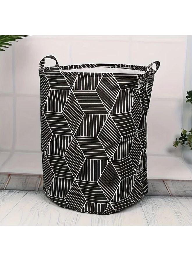 Rhombus 1 Collapsible Laundry Hamper Herringbone Canvas Storage Bin Organizer Basket - Image 1