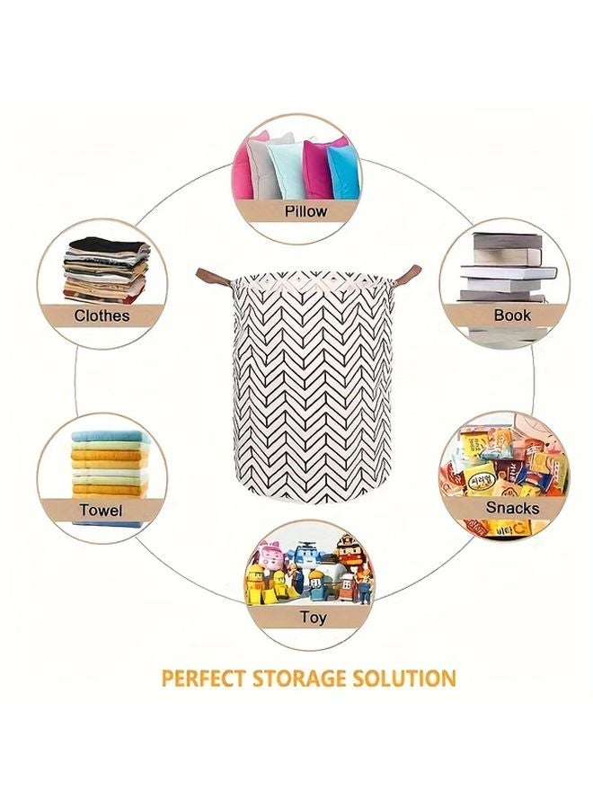 Rhombus 1 Collapsible Laundry Hamper Herringbone Canvas Storage Bin Organizer Basket - Image 2