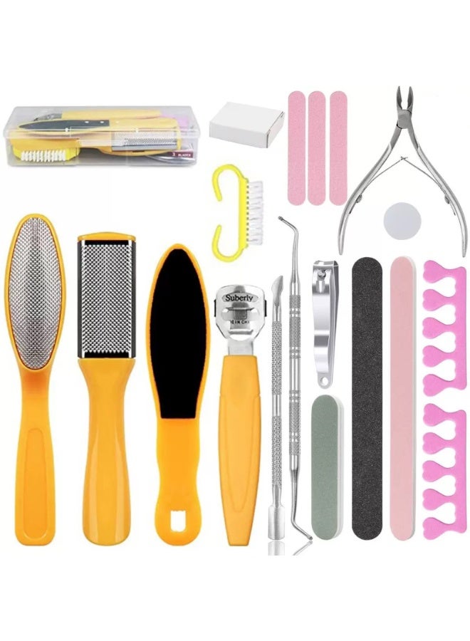 مجموعة العناية بالأقدام 20 في 1 - أدوات مهنية من الفولاذ المقاوم للصدأ للرجال والنساء | مزيل الجلد القاسي، مبرد القدم وأدوات العناية باليدين للاستخدام المنزلي والمحلات - Image 1