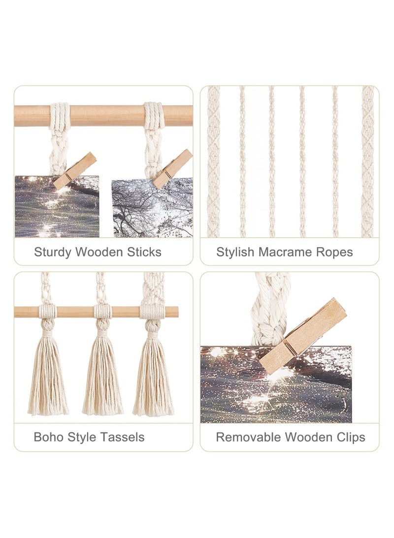 Antikiano Macrame Hanging Photo Display Boho Picture Frames Collage Wall Decor for Picture String with Clips Photo Hanger with Lights Artwork for Living Room Bedroom Dorm Teen Girl Christmas Gift - Image 5