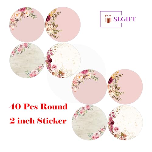 SLGIFT Vinyl Round Floral Theme Sticker, Self-Adhesive Vinyl Stickers, 40 Pieces, 2 x 2 Inches Round Sticker, 4 Unique Designs, R162 - Image 4