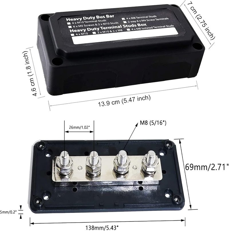 jamgoer 300A Bus Bar Heavy-Duty Module Design Power Distribution Block 12V 24V 48V DC Busbar Box with 4X M8(5/16") Terminal Studs for Battery Marine Automotive RV Car Truck (Black) - Image 2