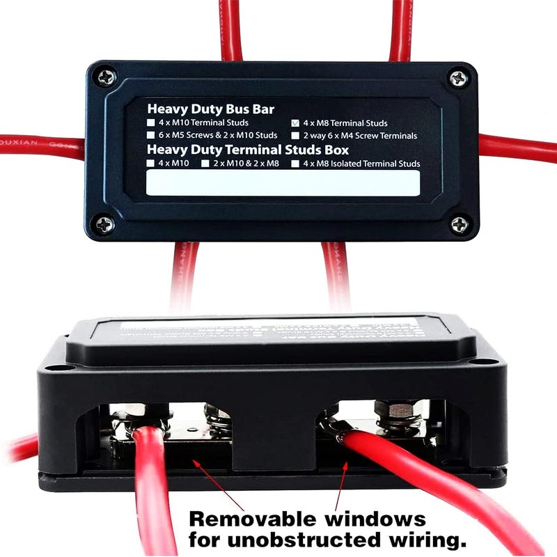 jamgoer 300A Bus Bar Heavy-Duty Module Design Power Distribution Block 12V 24V 48V DC Busbar Box with 4X M8(5/16") Terminal Studs for Battery Marine Automotive RV Car Truck (Black) - Image 3