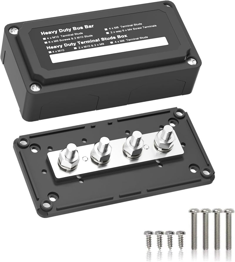 jamgoer 300A Bus Bar Heavy-Duty Module Design Power Distribution Block 12V 24V 48V DC Busbar Box with 4X M8(5/16") Terminal Studs for Battery Marine Automotive RV Car Truck (Black) - Image 1