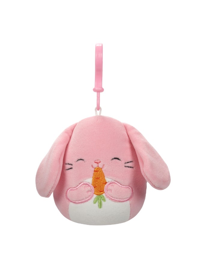 Squishmallows 3.5 inch Bop the Pink Bunny with Carrot Clip-on , Officially Licensed Kellytoy Plush Toy, Colorful Soft Toy, Gift for Kids, Girls & Boys Washable Squishy Stuff Toy Multicolor All Age - Image 1