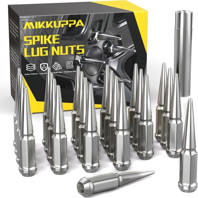 24Pcs M14X1.5 Chrome Spike Lug Nuts With Socket Key For Chevy Silverado Ford F-150 Gmc Sierra