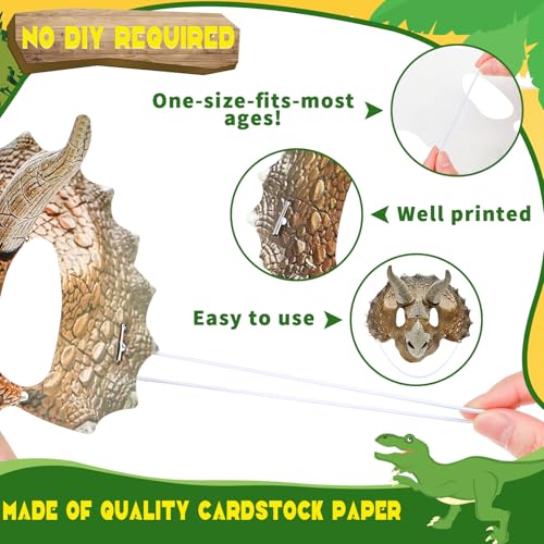 Minatee 24 Pieces Jurassic Dinosaur Masks Birthday Decorations for Kids Party Supplies Animal Party Mask Theme Birthday Gifts for Boys Girls - Image 5