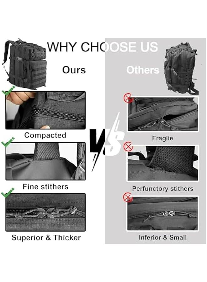 هوكور حقيبة ظهر تكتيكية سعة 45 لتر للرجال والنساء، حقيبة ظهر كبيرة مقاومة للماء للمشي لمسافات طويلة والسفر والتخييم في الهواء الطلق مع حامل أكواب - Image 2