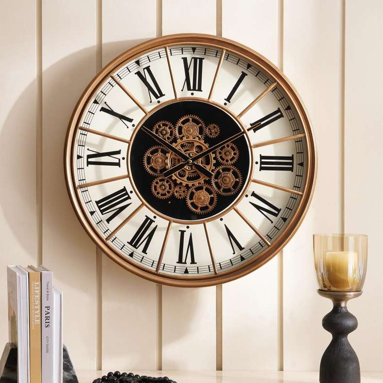 Pan Home ساعة حائط بتصميم تروس نحاسية لديكور المنزل